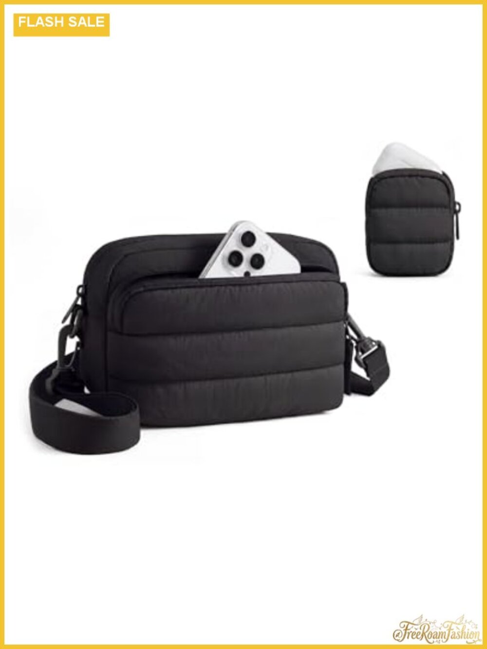 BAGSMART Crossbody Bag with Earbuds Pouch Water-Resistant Nylon Mini Puffer Hobo
